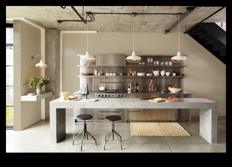Kā izmantot betonu industriālajā elegantajā virtuves dizainā, lai iegūtu mūsdienīgu pieskārienu?