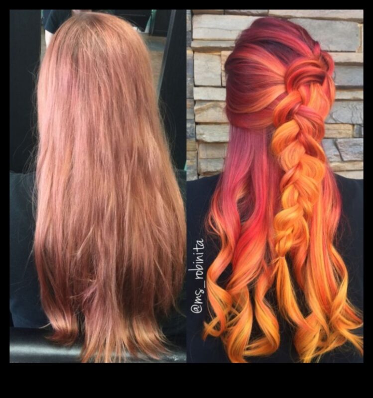 Saulrieta iedvesmots: siltas un ugunīgas matu krāsas idejas